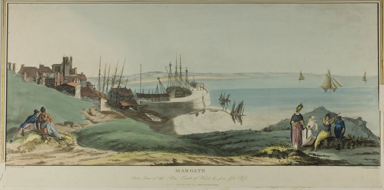 Margate, vista exterior del muelle, costa de Kent, y desde Fort Cliffs de John Raphael Smith