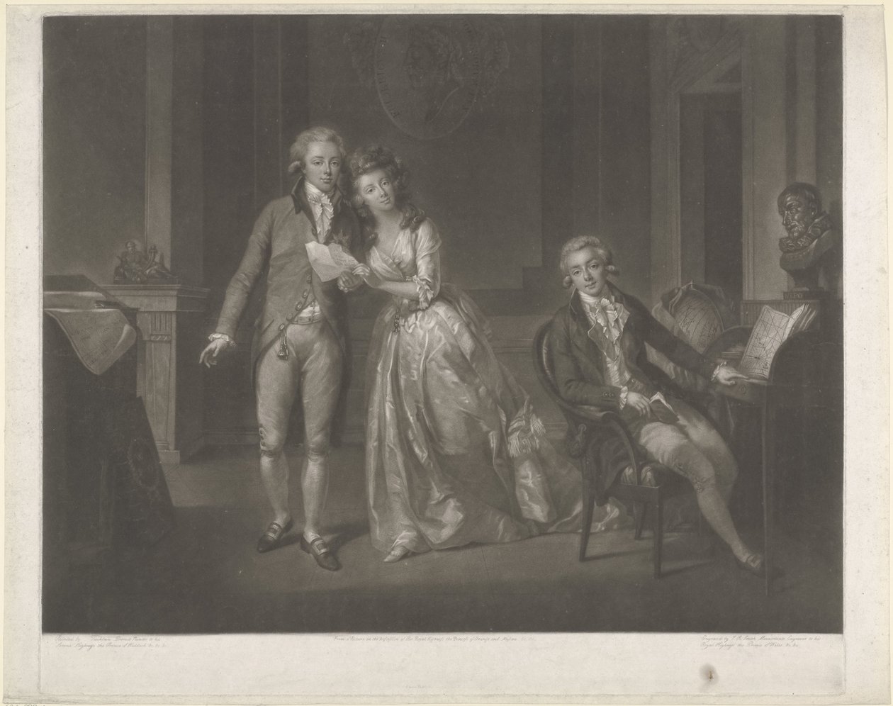 Retrato de Luisa, princesa de Orange-Nassau, Guillermo I Federico, rey de los Países Bajos, y Federico, príncipe de Orange-Nassau de John Raphael Smith