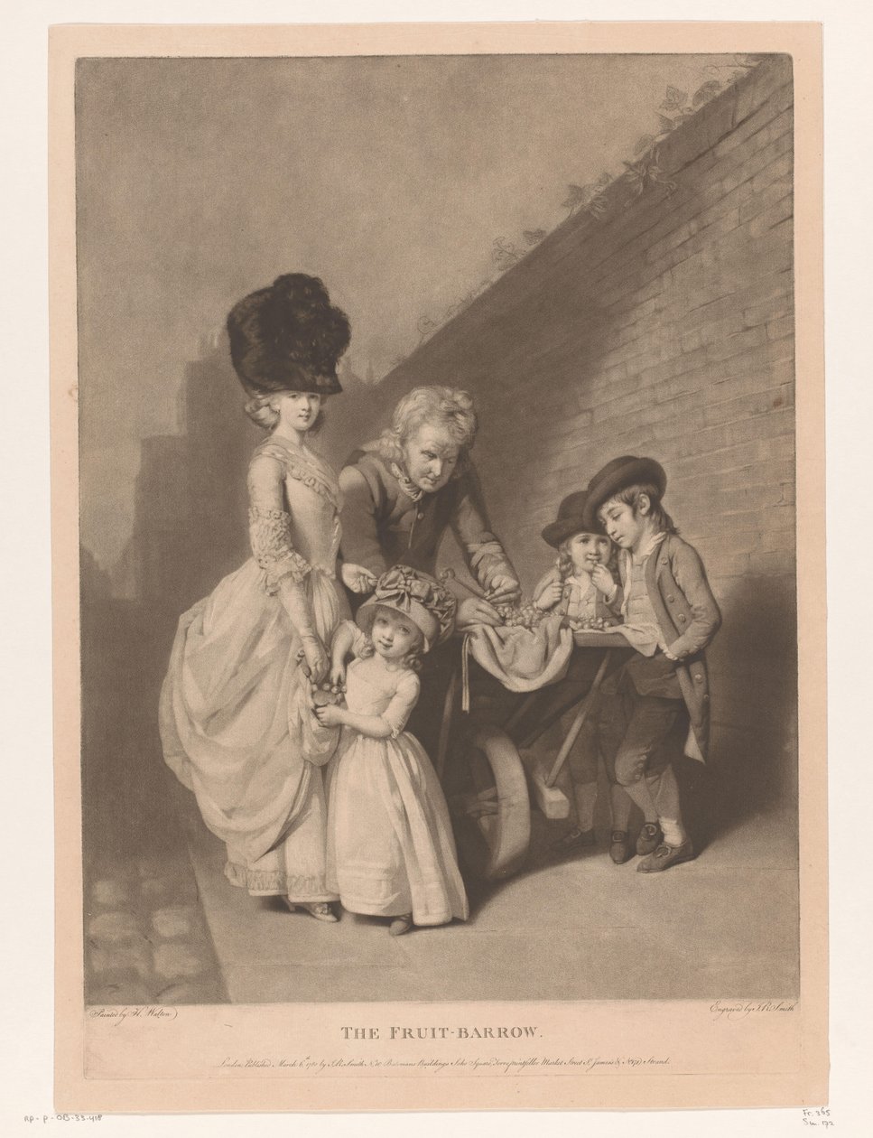 Retrato de una familia, posiblemente la familia Walton. The Fruit Barrow (título sobre el objeto) de John Raphael Smith