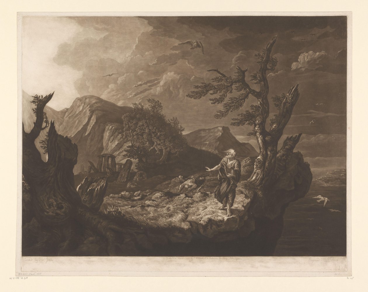 Paisaje tormentoso con bardo al borde de un acantilado de John Raphael Smith