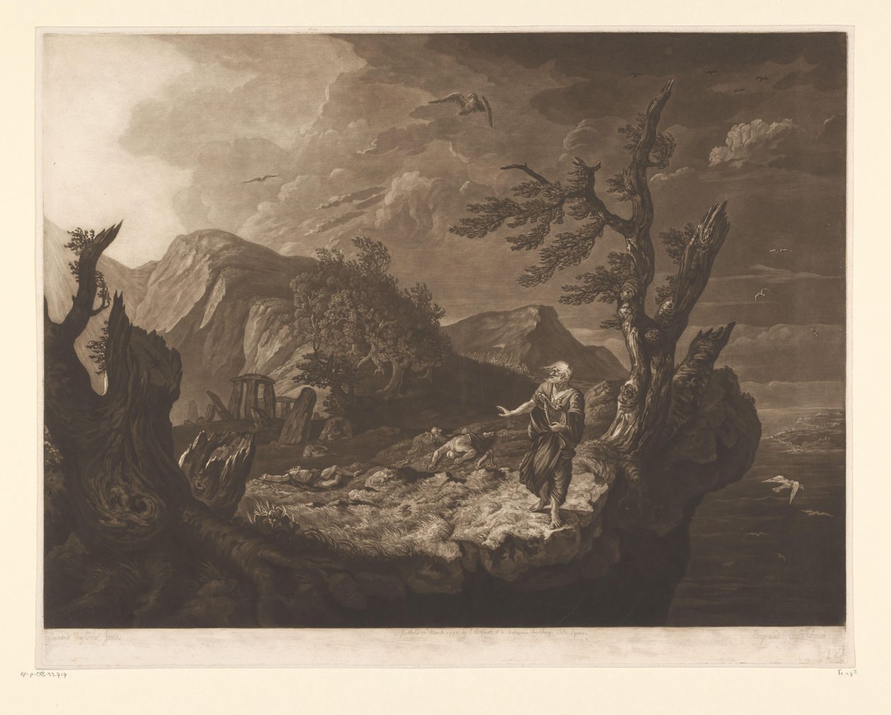 Paisaje tormentoso con bardo al borde del acantilado de John Raphael Smith