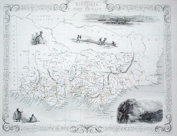 Victoria o Port Phillip, Australia, de una serie de mapas mundiales publicados por John Tallis & Co, Nueva York y Londres de John Rapkin