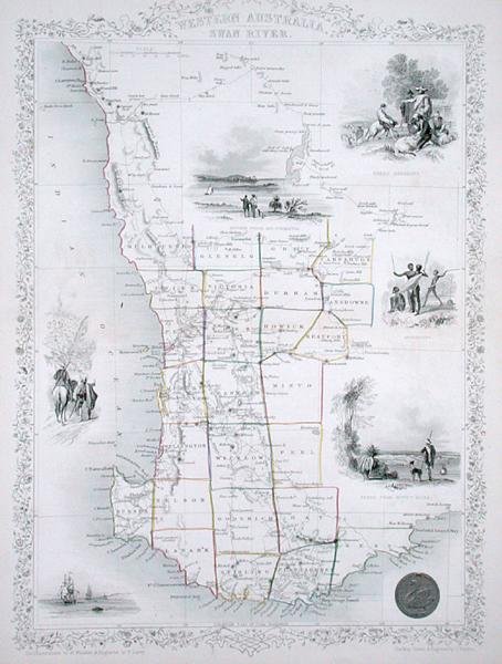 Australia Occidental, de una Serie de Mapas del Mundo publicada por John Tallis & Co., Londres y Nueva York de John Rapkin