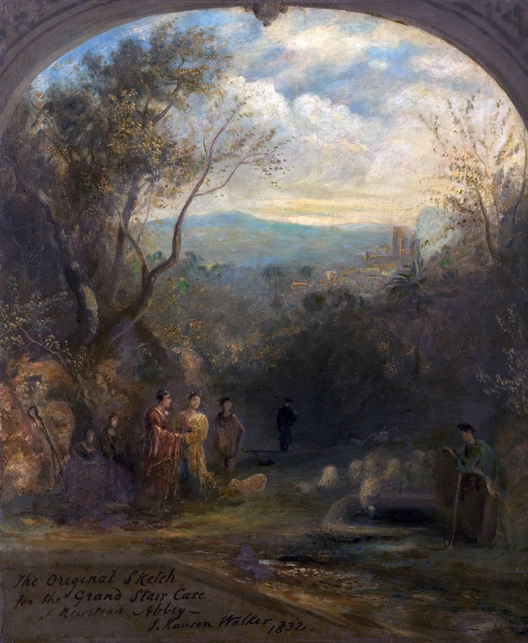 El Boceto Original para la Gran Escalera en la Abadía de Newstead, Nottinghamshire de John Rawson Walker