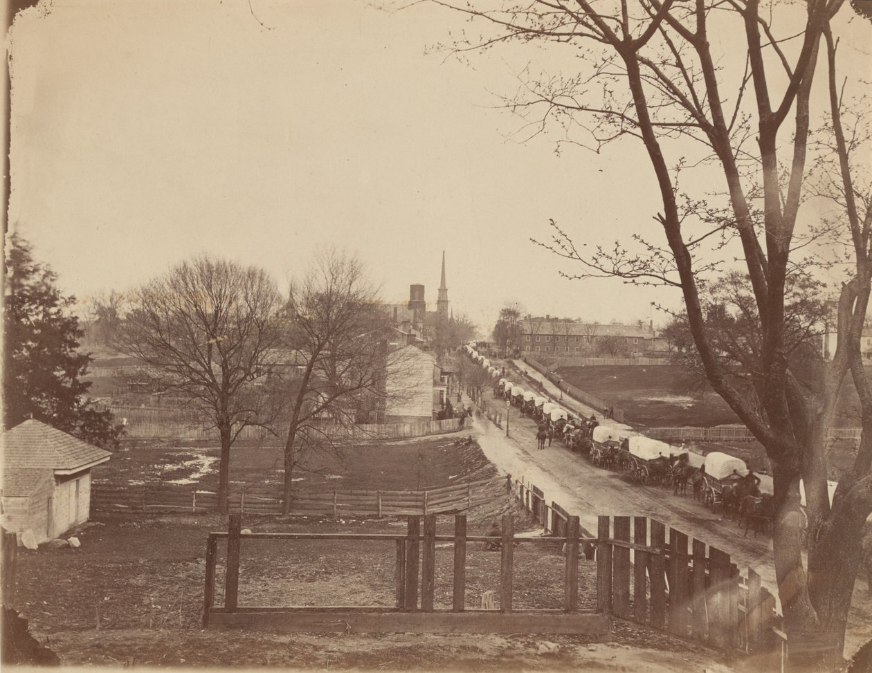 Tren de vagones del ejército entrando en Petersburg, Virginia, abril de 1865 (foto) de John Reekie
