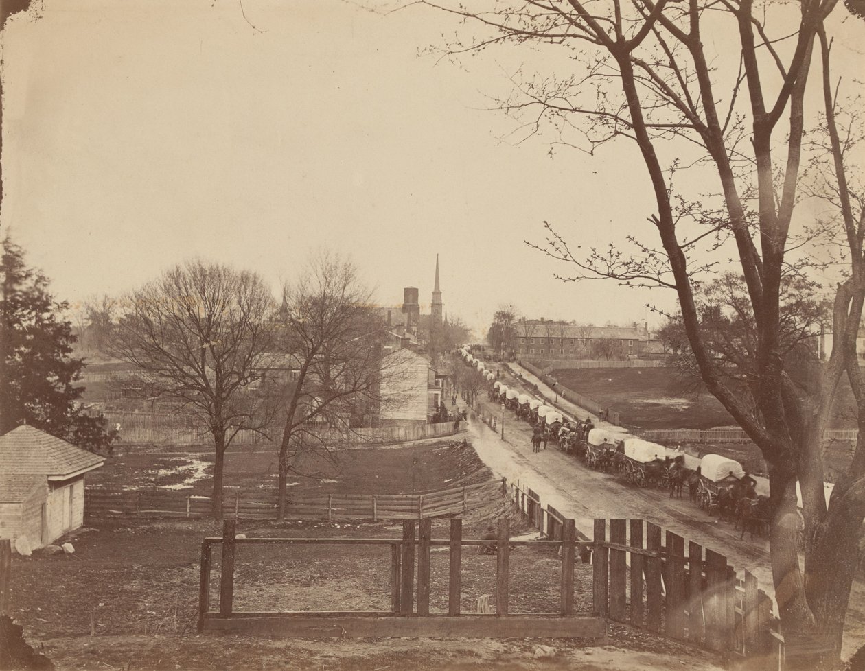 Tren de carros del ejército entrando en Petersburg, Virginia de John Reekie