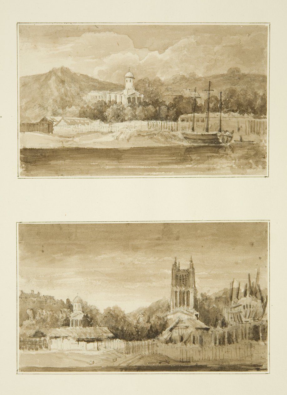 Dos vistas de la Capilla de San Jorge desde el puerto de John Reverend Eden