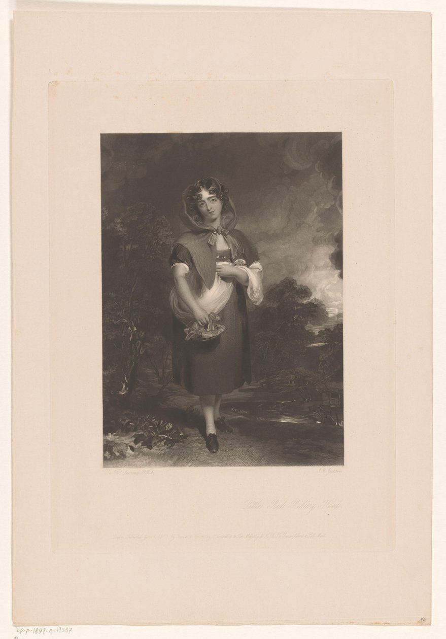 mujer joven, con, un, capucha, y, un, cesta, en, un, paisaje Caperucita Roja (título sobre el objeto) de John Richardson Jackson