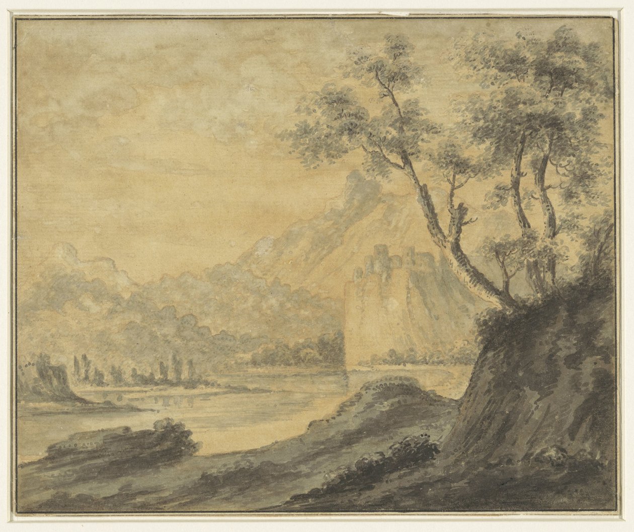 Paisaje fluvial con rocas de John Robert Cozens (manner of)