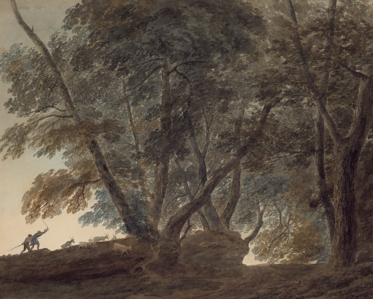 El cabrero: Vista de la Galleria di Sopra sobre el lago de Albano de John Robert Cozens
