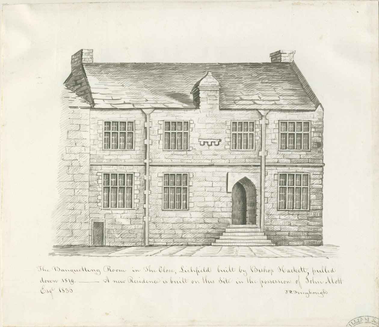Lichfield - Sala de Banquetes en The Close: dibujo en sepia, nd [principios del siglo XIX] de John Robert Fernyhough