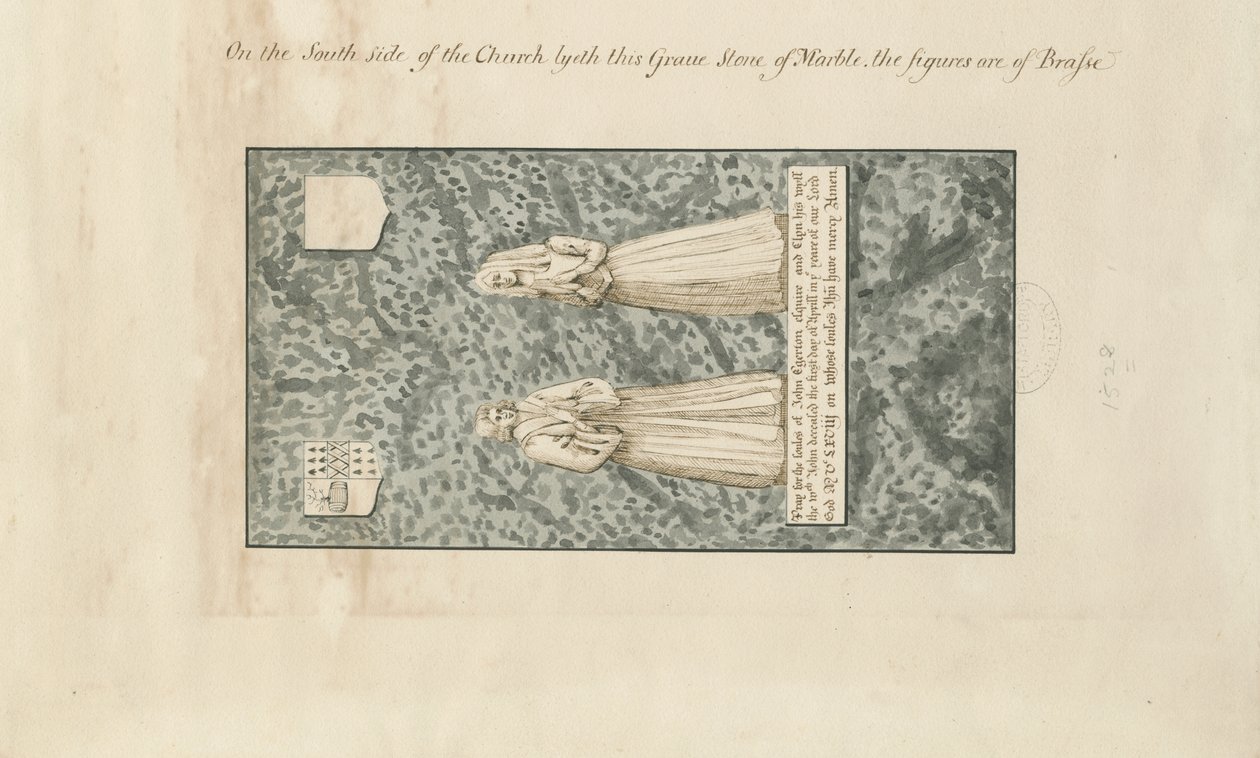 Iglesia de Madeley - Lápida de John Egerton: dibujo a pluma y tinta, nd [siglo XIX] de John Robert Fernyhough