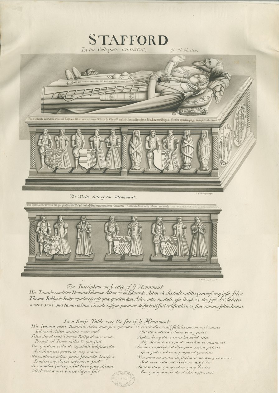 Stafford - Monumento Aston en la Iglesia de Santa María: dibujo en sepia, nd [siglo XIX] de John Robert Fernyhough