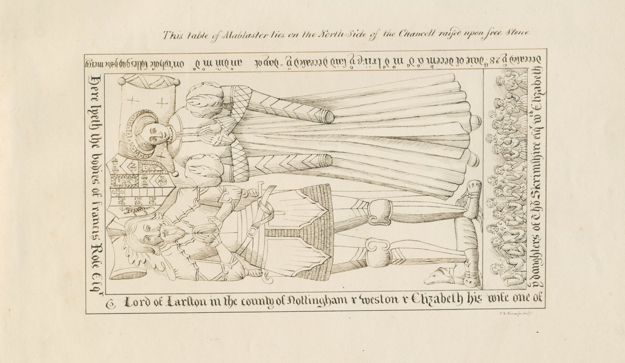 Iglesia de Standon - Tumba de Francis Rose: dibujo a pluma, s.f. [siglo XIX] de John Robert Fernyhough