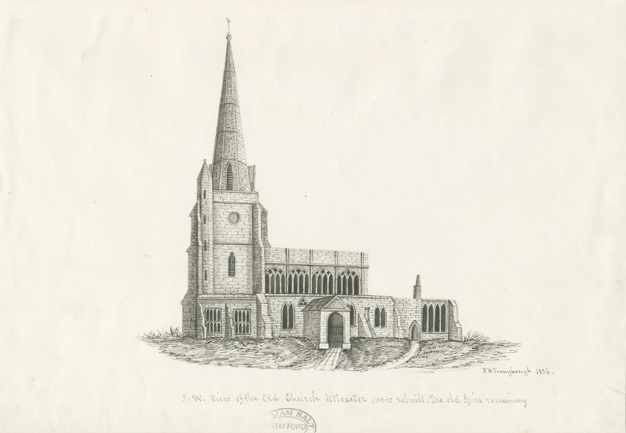 Iglesia de Uttoxeter [Antigua]: dibujo a pluma y tinta, 1836 de John Robert Fernyhough