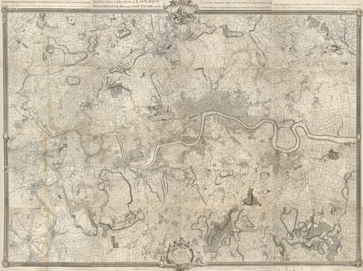 Una encuesta exacta de las ciudades de Londres, Westminster, un distrito de Southwark y el país cerca de diez millas a la redonda de John Rocque
