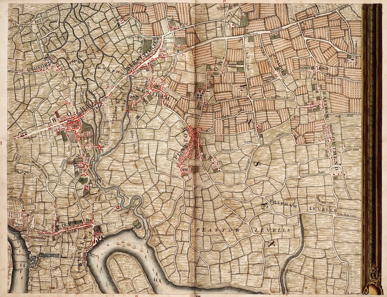Mapa de Bow, Stratford, Blackwall y Plaistow de John Rocque