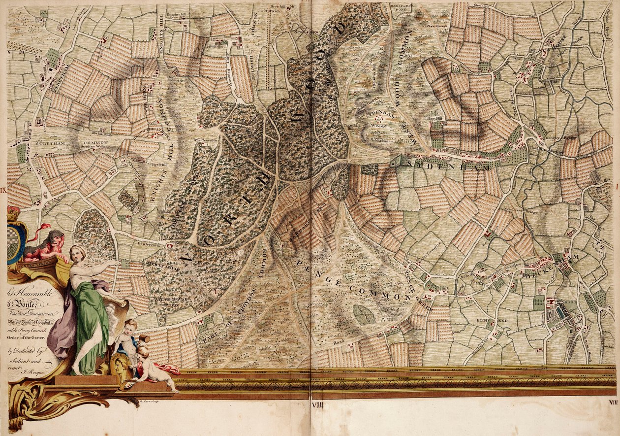 Mapa de Streatham, Croydon y Sydenham de John Rocque