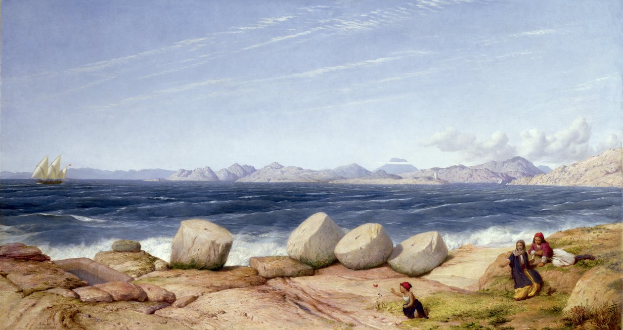 El Pireo, la tumba de Temístocles y monumentos en ruinas mirando hacia la isla de Salamina de John Rogers Herbert