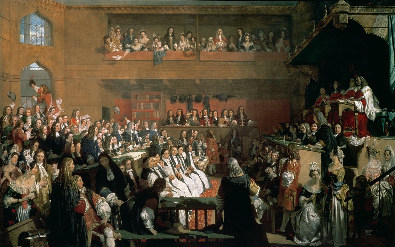 El juicio de los siete obispos en la Cámara de los Comunes durante el reinado de Jacobo II de John Rogers Herbert