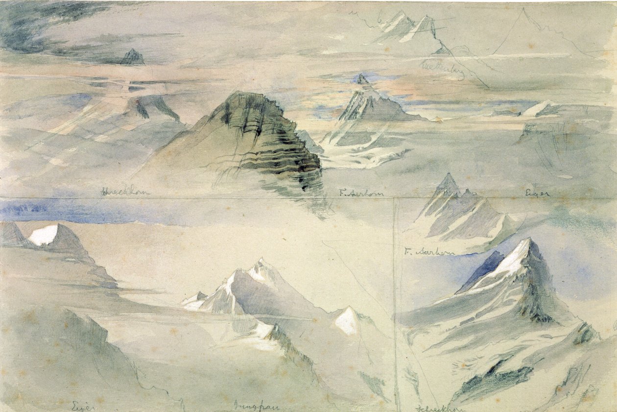 Picos alpinos: Jungfrau y otros, 1846 de John Ruskin
