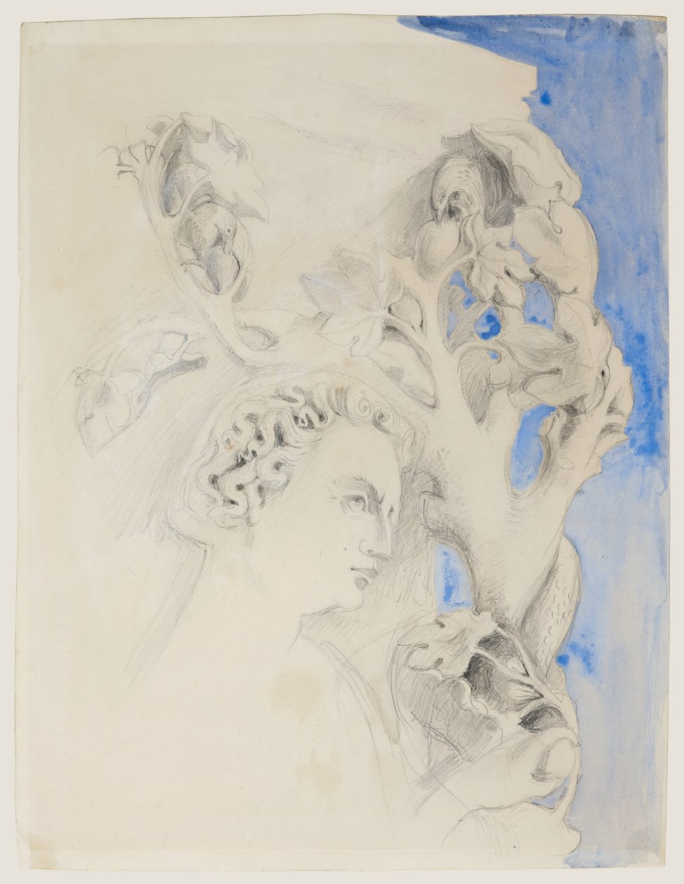 Fachada del Palacio Ducal, Venecia - Cabeza de Adán, c.1845 (acuarela y lápiz sobre papel) de John Ruskin