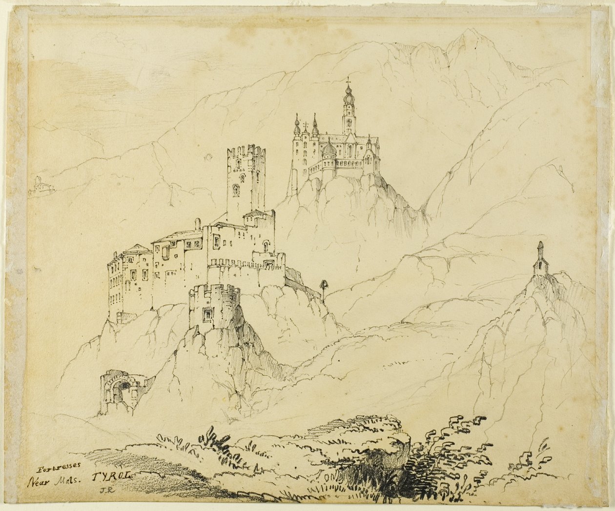Fortalezas en el Tirol, cerca de Mals (anverso); Castillo en Lenzburg (reverso) de John Ruskin