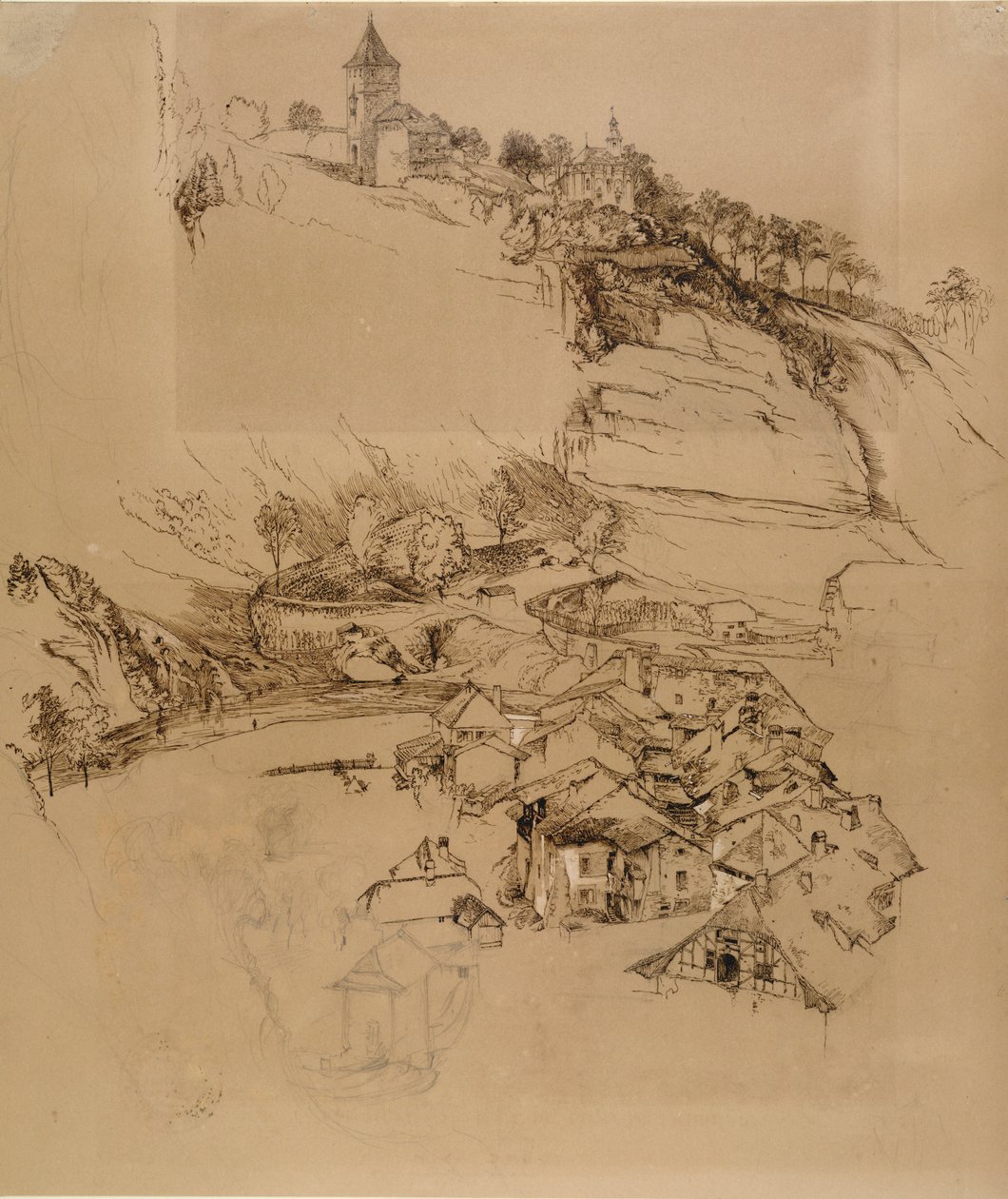 Friburgo, Suiza: Boceto a pluma, julio o agosto - septiembre 1856 de John Ruskin