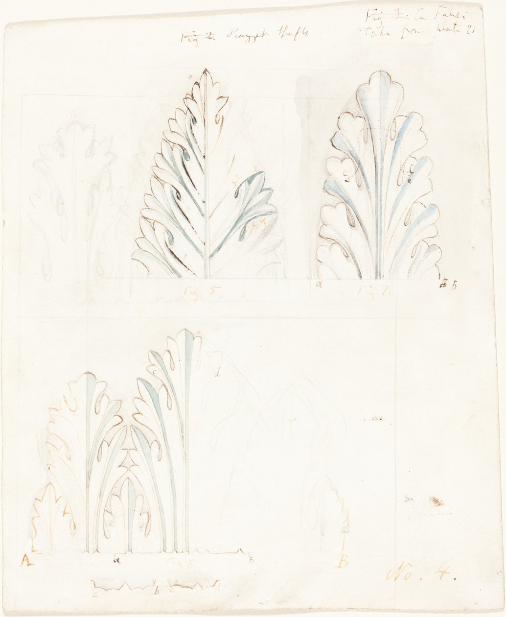 Estudio Ornamental con Motivo de Acanto para "Las Piedras de Venecia" de John Ruskin