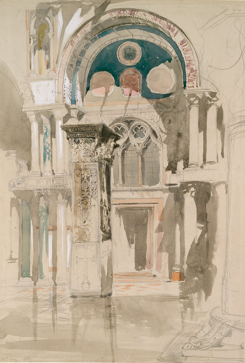 Parte de la Basílica de San Marcos, Venecia: Boceto después de la lluvia, 27 de mayo de 1846 de John Ruskin