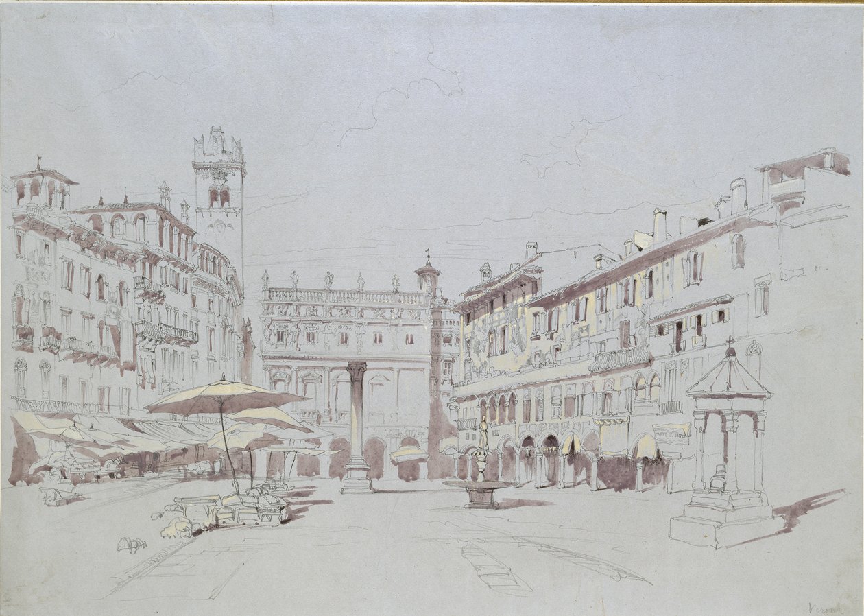 Estudio (detalle) de la Piazza delle Erbe, Verona de John Ruskin