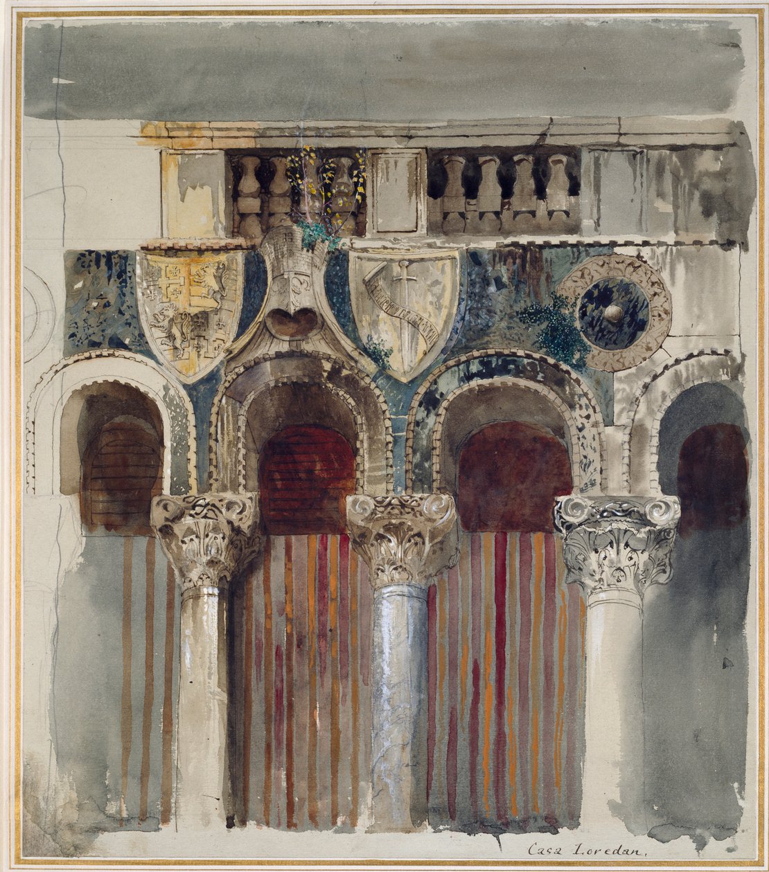 Estudio del Incrustado de Mármol en el Frente de la Casa Loredan, Venecia, septiembre-octubre 1845 de John Ruskin