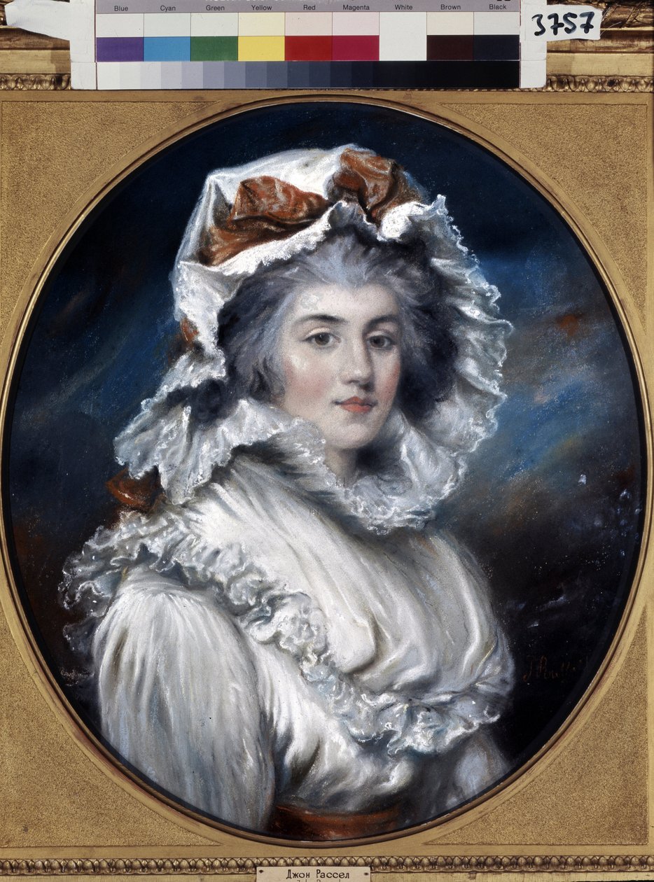 Retrato de una chica con gorra. Dibujo de John Russel (1745-1806). Pastel sobre papel, segunda mitad del siglo XVIII. Arte inglés del siglo XVIII. Museo del Hermitage, San Petersburgo. de John Russel