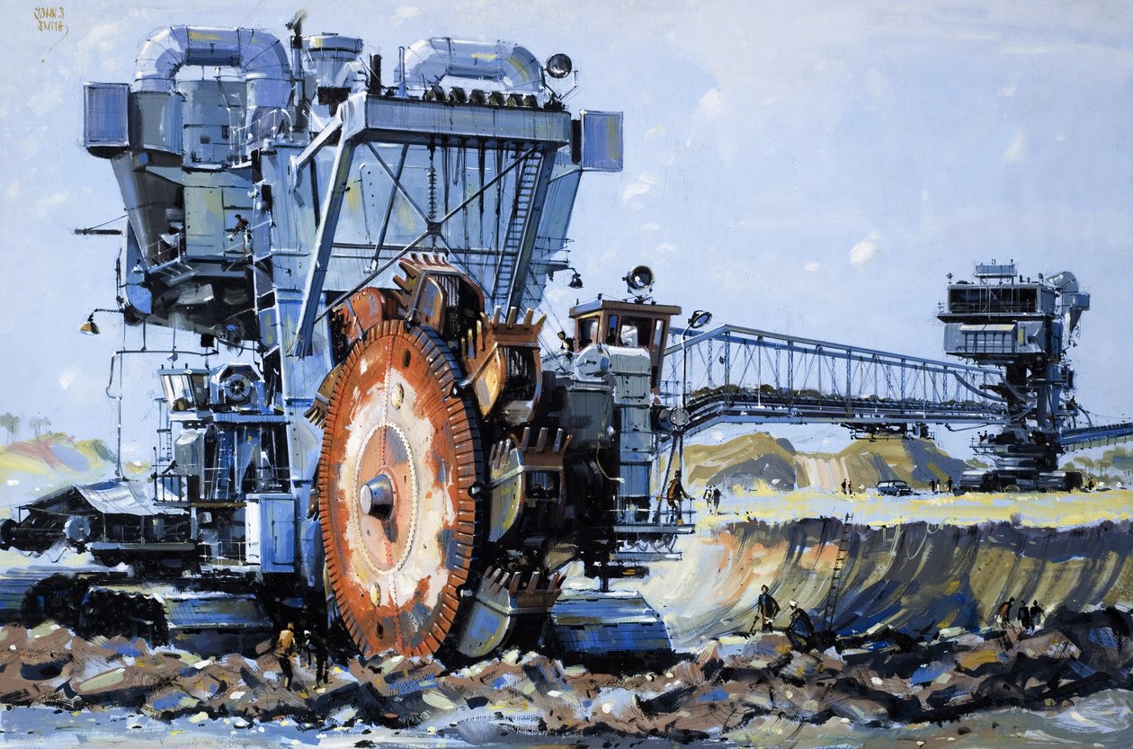 Convertir el desierto en tierra de abundancia, ilustración de "Mighty Machines". de John S. Smith