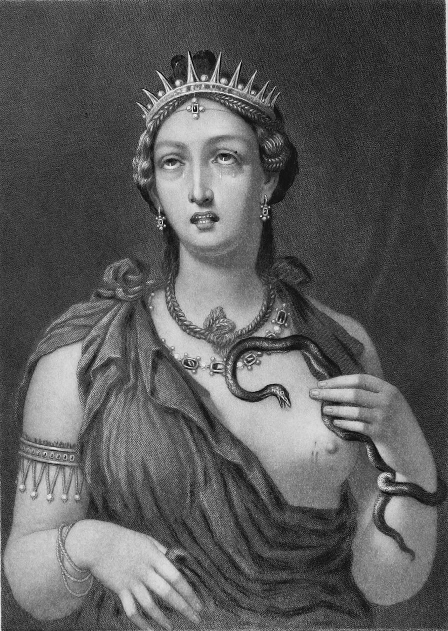 Cleopatra VII, grabado en acero de la pintura encáustica hallada en la Villa Adriana en 1818 de John Sartain