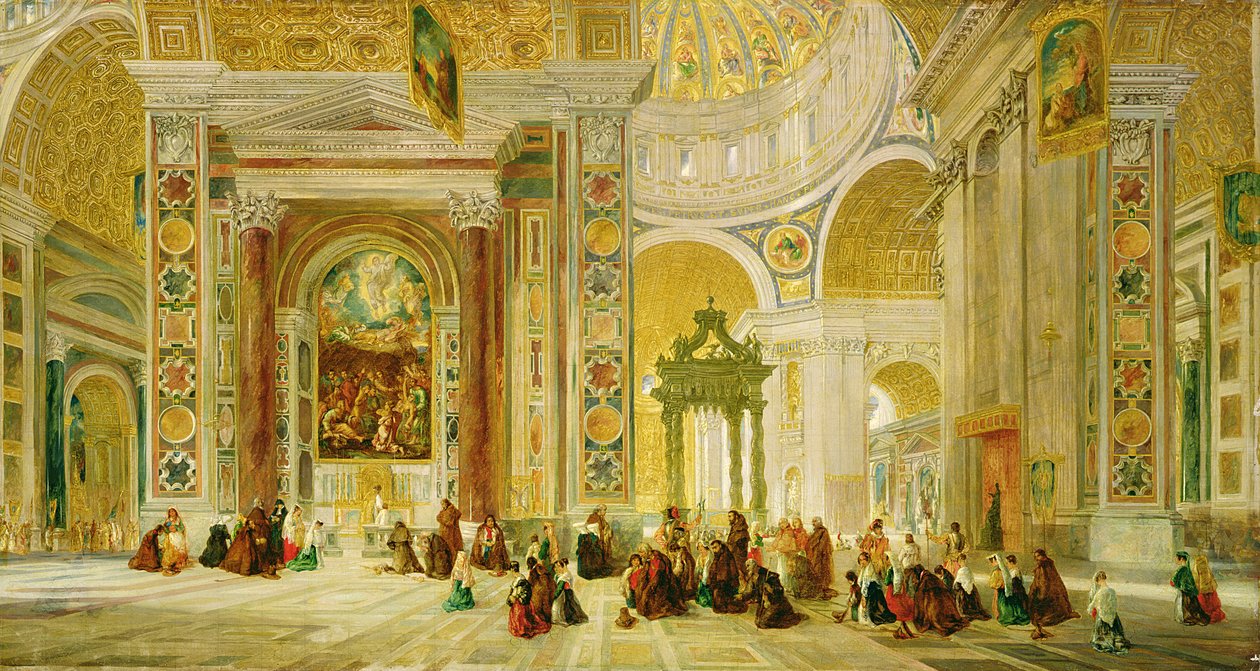Interior de San Pedro, Roma (óleo sobre lienzo) de John Scarlett Davis