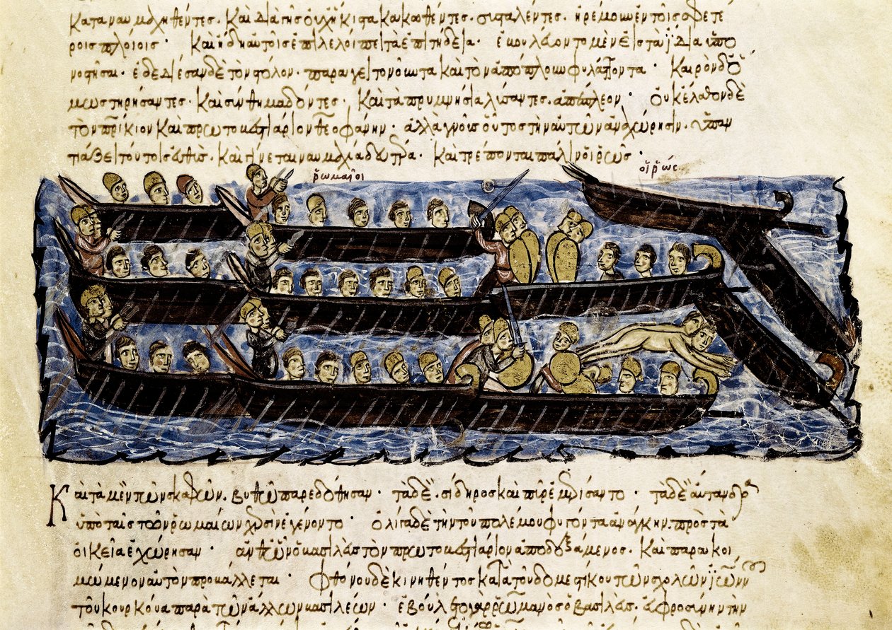 Una flota rusa, miniatura de la "Synopsis historiarum", c.1126-1150 de John Scylitzes