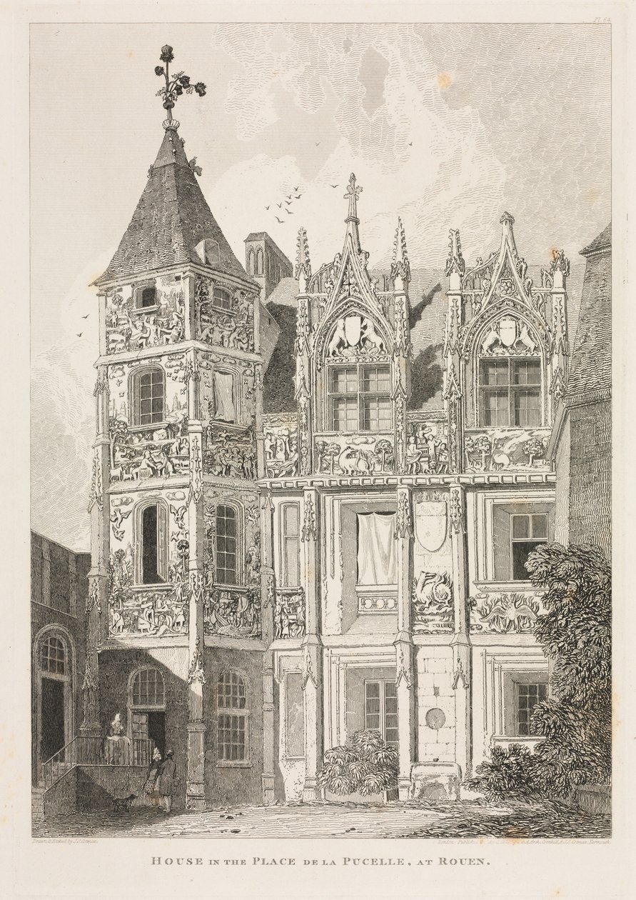 Antigüedades arquitectónicas de Normandía Vol. II, Pl. 64: Casa en la Place de la Pucelle, en Rouen de John Sell Cotman