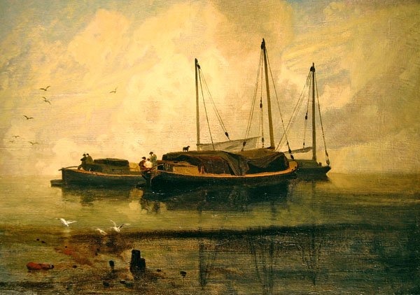 Barcos anclados, Bladon Water, Norfolk de John Sell Cotman
