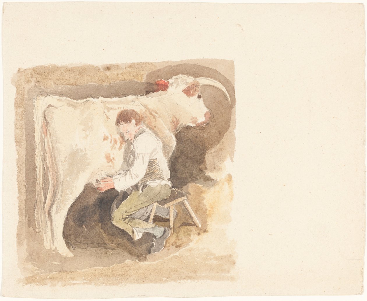 Niño ordeñando vaca de John Sell Cotman