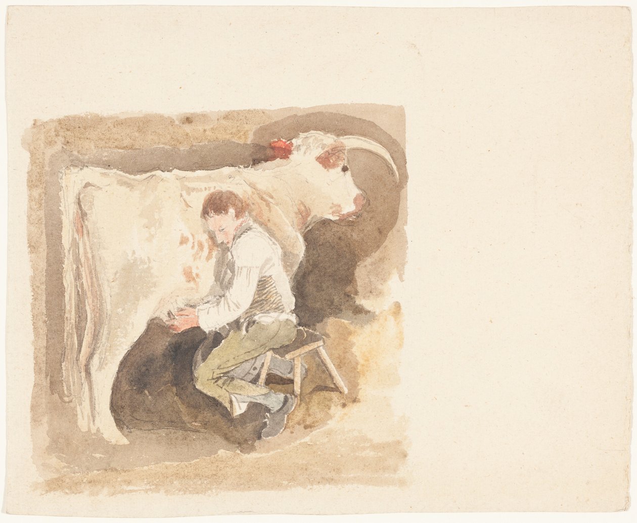 Niño ordeñando una vaca de John Sell Cotman