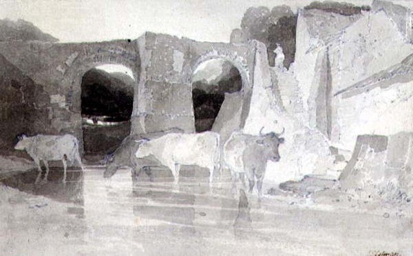 Ganado en un río de John Sell Cotman