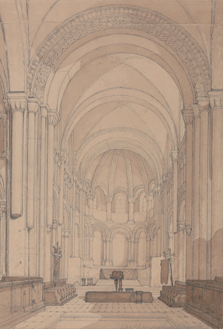 Extremo este de la iglesia abacial de Saint-Georges de Boscherville, cerca de Ruán, Normandía de John Sell Cotman