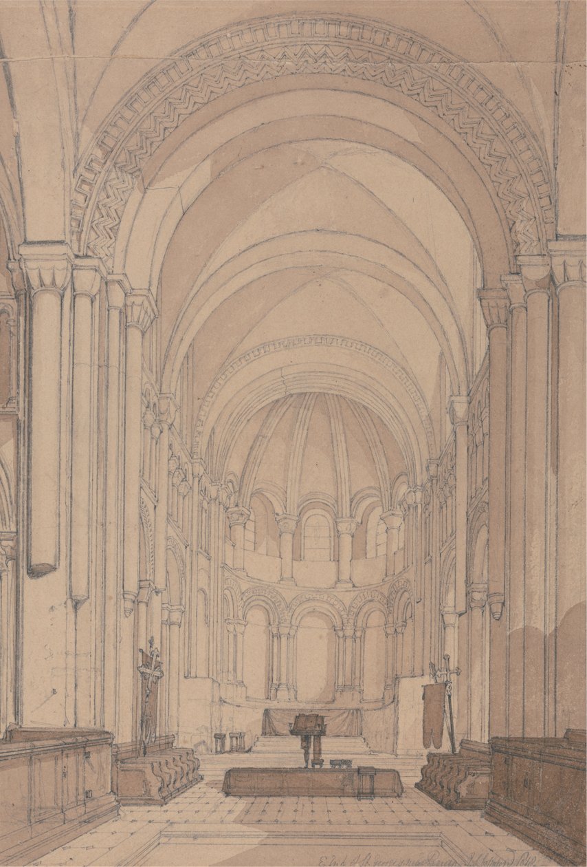 Extremo este de la iglesia abacial de Saint Georges de Bocherville, cerca de Ruán, Normandía de John Sell Cotman