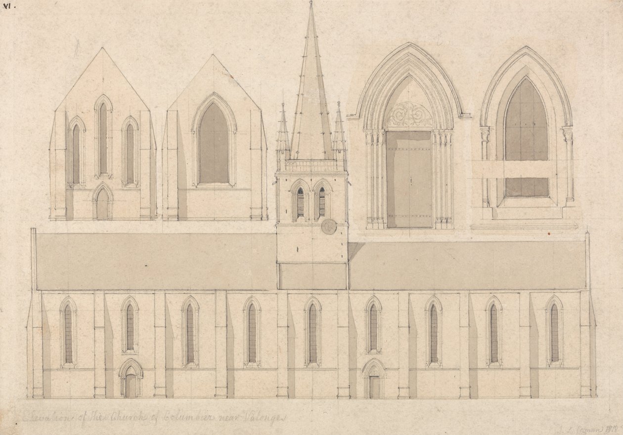 Elevación de la iglesia de Columbiers, cerca de Valognes, Normandía de John Sell Cotman