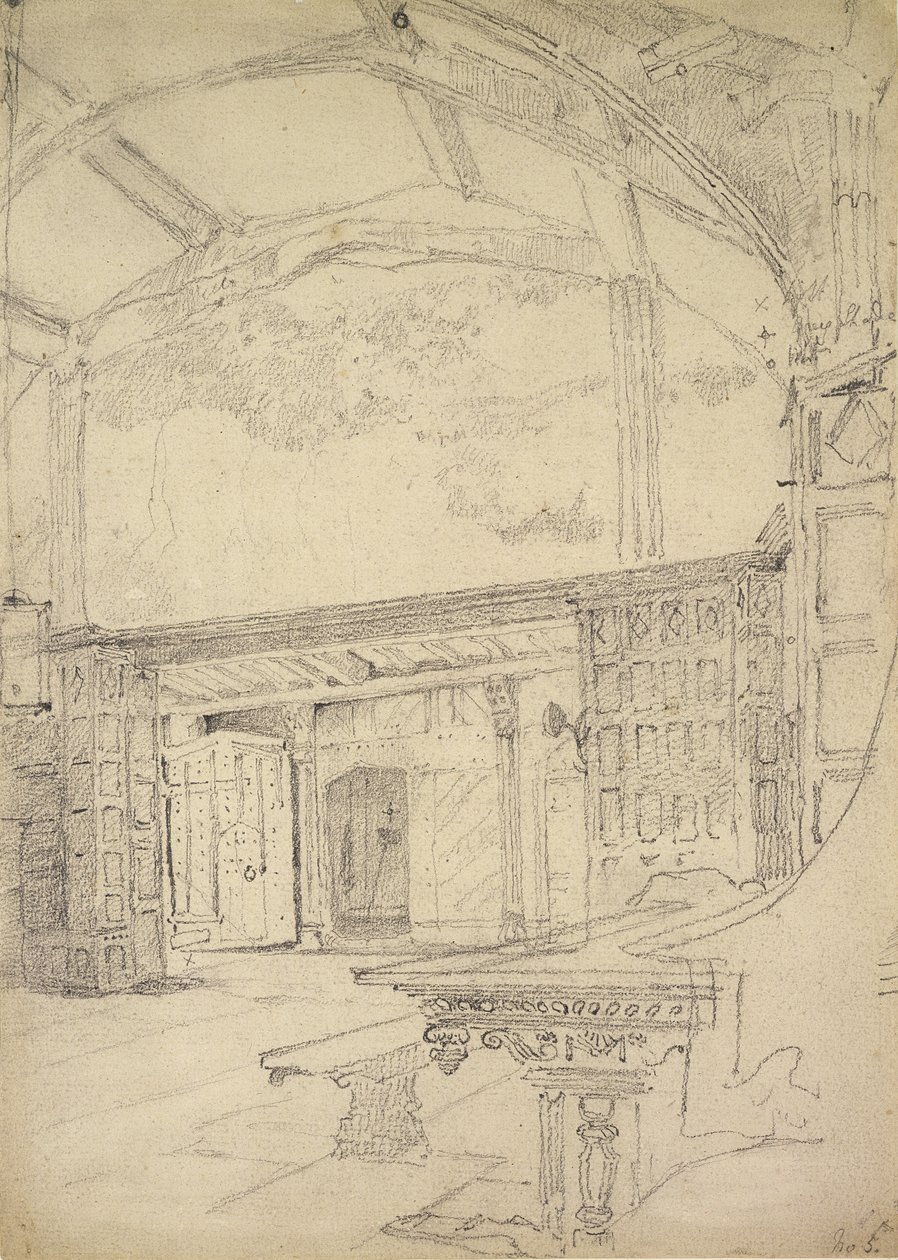 Interior del Gran Salón, Little Moreton Hall, Cheshire de John Sell Cotman