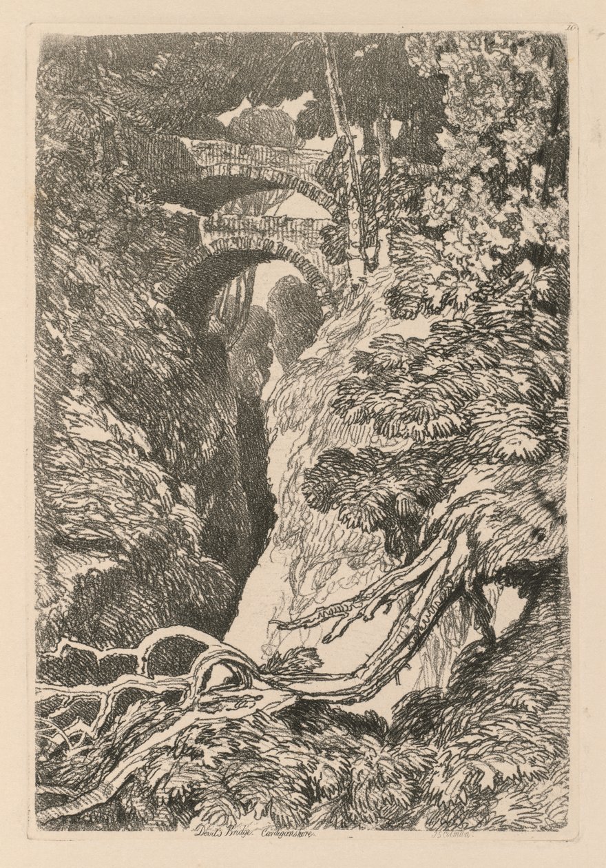 Liber Studiorum: Lámina 10, El Puente del Diablo, Cardinganshire de John Sell Cotman