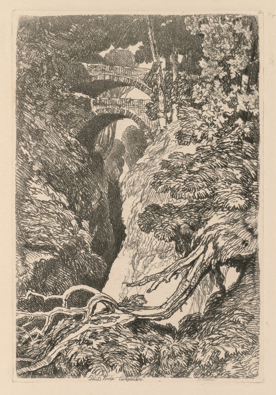 Liber Studiorum: Placa 10, El Puente del Diablo, Cardiganshire, 1838 de John Sell Cotman