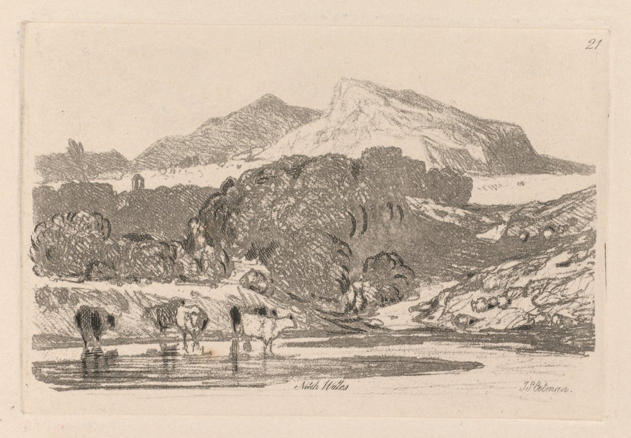 Liber Studiorum: lámina 21, vista en el norte de Gales de John Sell Cotman