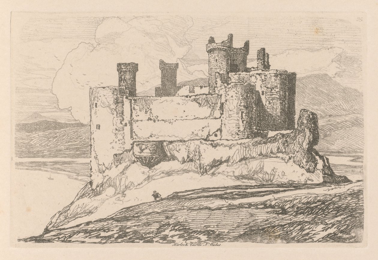 Liber Studiorum: Lámina 25, Castillo de Harlech, Gales del Norte de John Sell Cotman